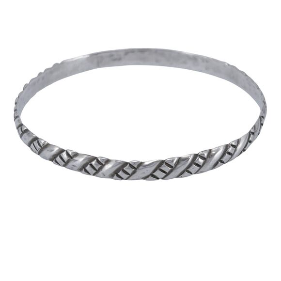 Vintage Mexico Sterling Silver 925 Textured Bangle Bracelet 8" - Picture 5 of 8